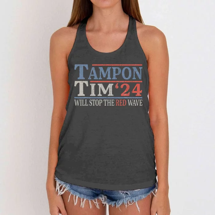 Harris Walz Waltz 2024 Tampon Tim Will Stop The Red Wave Women's Knotted Racerback Tank