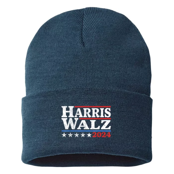 Harris Walz Waltz 2024 Vintage Style Kamala Harris Tim Walz Sustainable Knit Beanie