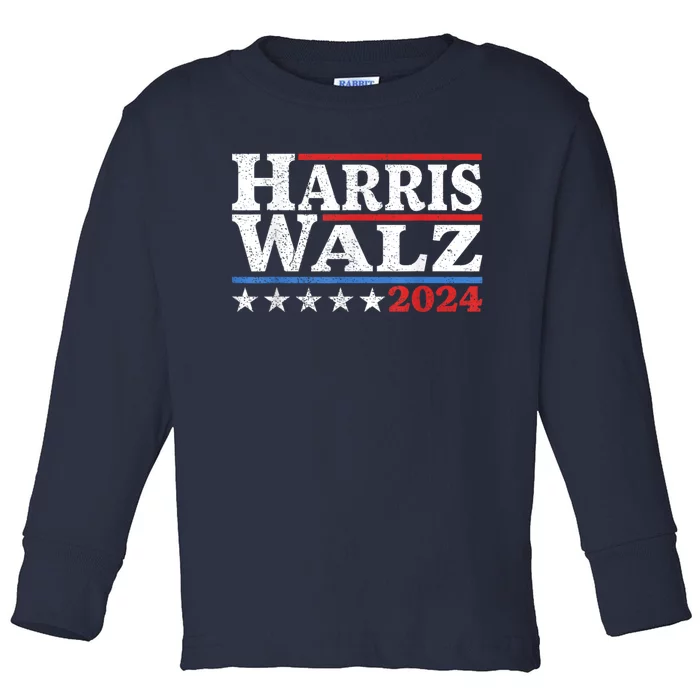 Harris Walz Waltz 2024 Vintage Style Kamala Harris Tim Walz Toddler Long Sleeve Shirt