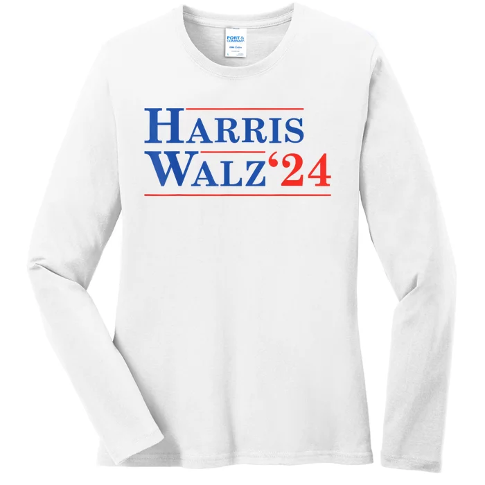 Harris Walz Waltz 2024 Vintage Style Kamala Harris Tim Walz Ladies Long Sleeve Shirt