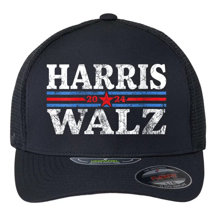 Harris Walz Waltz 2024 Vintage Style Kamala Harris Tim Walz Flexfit Unipanel Trucker Cap