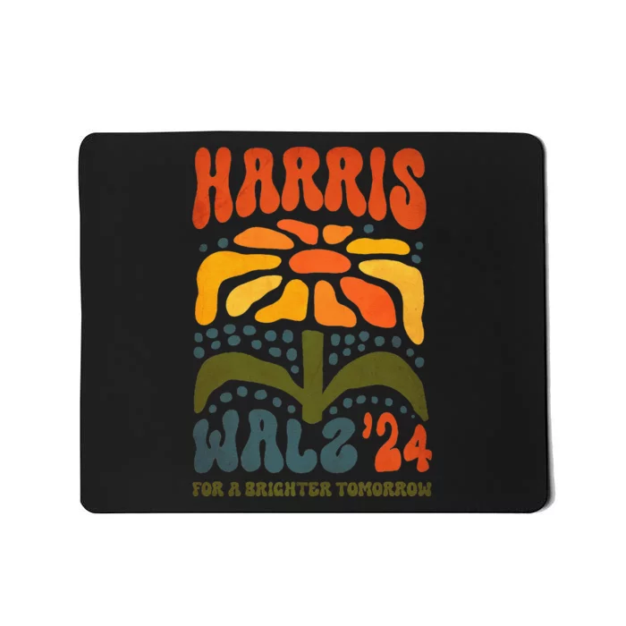 Harris Walz Waltz 2024 Retro Boho Vintage Groovy Flowers Gift Mousepad