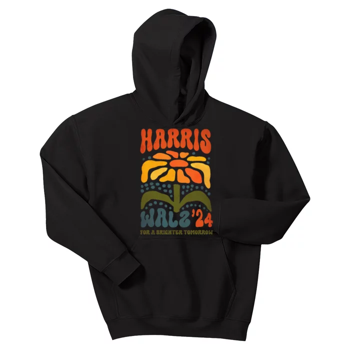 Harris Walz Waltz 2024 Retro Boho Vintage Groovy Flowers Gift Kids Hoodie