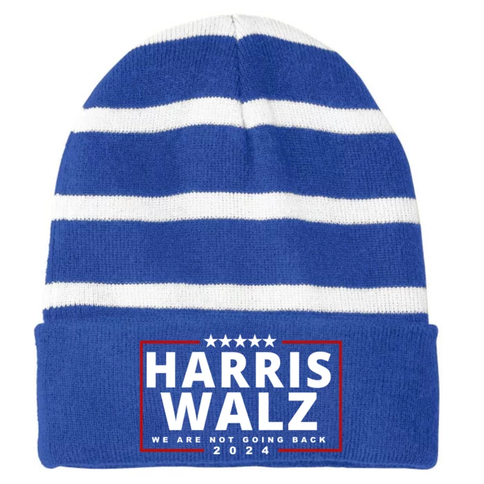 Harris Walz We Are Not Going Back 2024 Election Striped Beanie with Solid Band