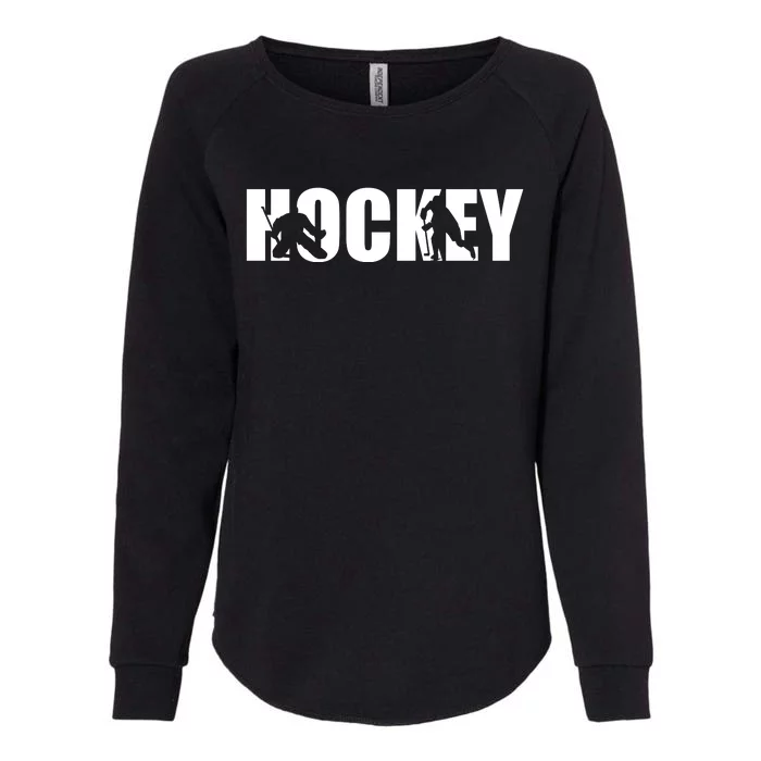 Hockey Word With Cut Out Silhouettes Womens California Wash Sweatshirt