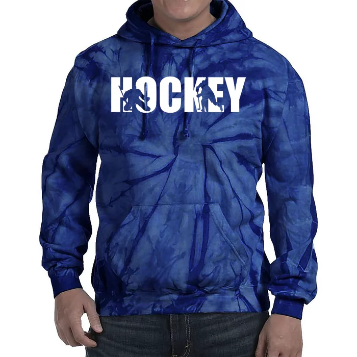 Hockey Word With Cut Out Silhouettes Tie Dye Hoodie