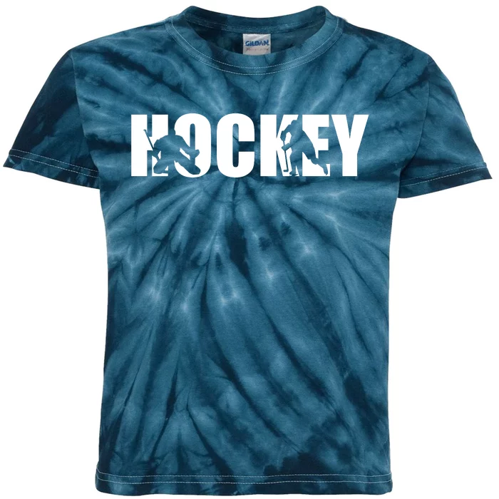 Hockey Word With Cut Out Silhouettes Kids Tie-Dye T-Shirt