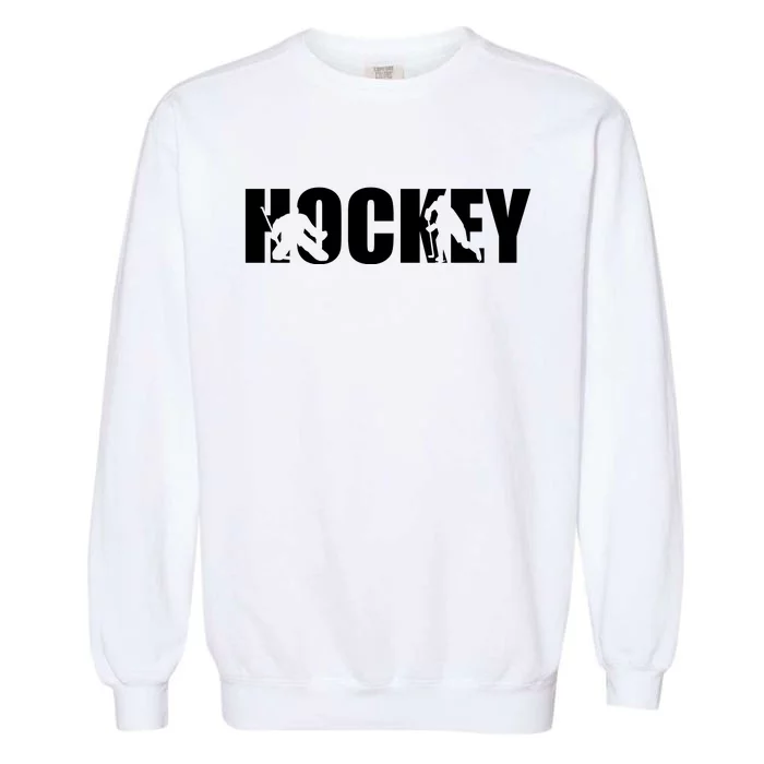 Hockey Word With Cut Out Silhouettes Garment-Dyed Sweatshirt