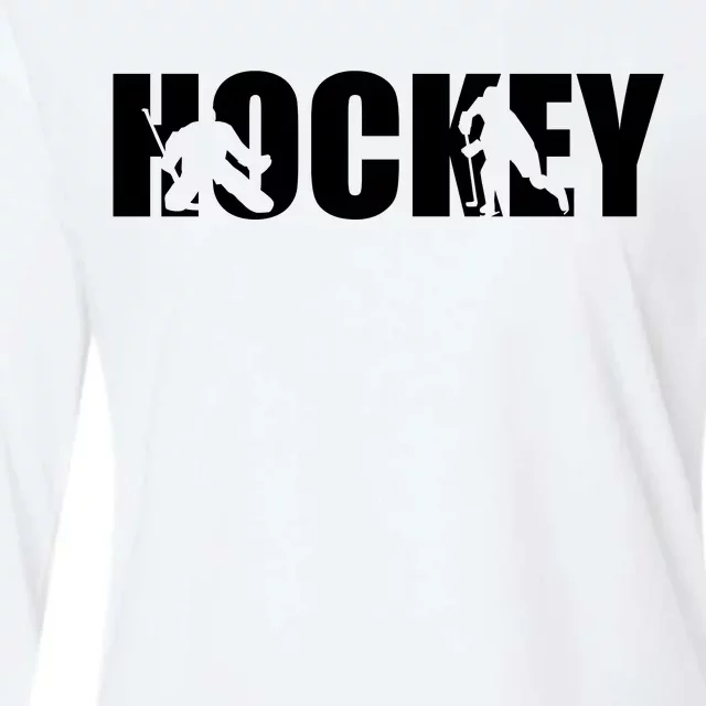 Hockey Word With Cut Out Silhouettes Womens Cotton Relaxed Long Sleeve T-Shirt