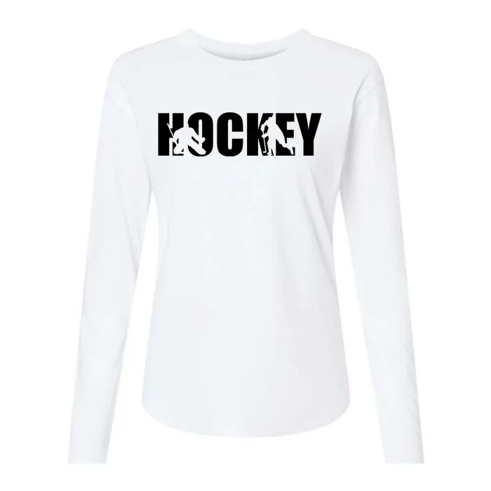 Hockey Word With Cut Out Silhouettes Womens Cotton Relaxed Long Sleeve T-Shirt