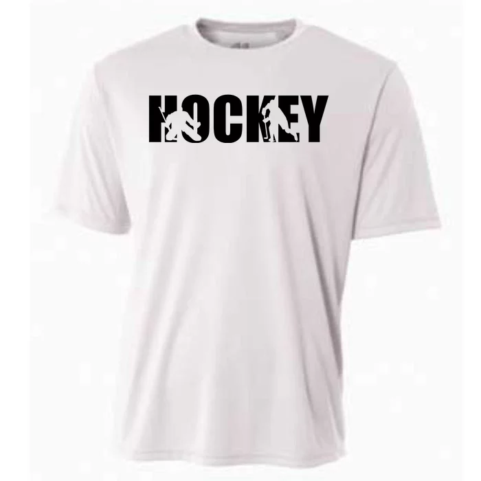 Hockey Word With Cut Out Silhouettes Cooling Performance Crew T-Shirt