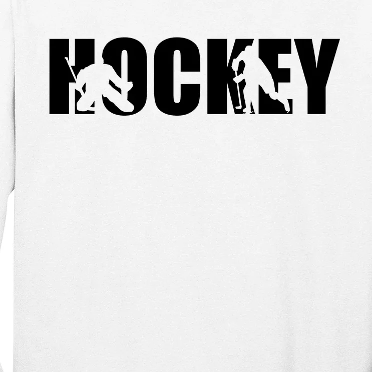 Hockey Word With Cut Out Silhouettes Long Sleeve Shirt