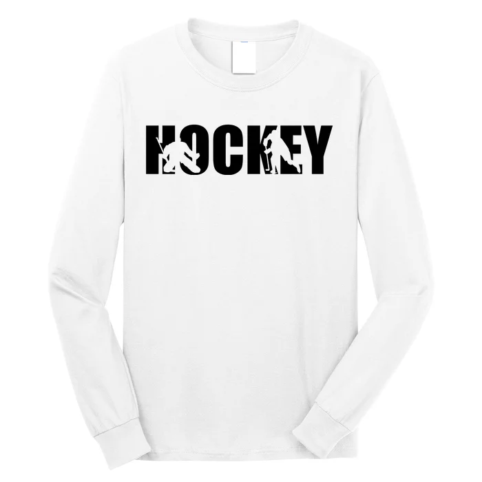 Hockey Word With Cut Out Silhouettes Long Sleeve Shirt