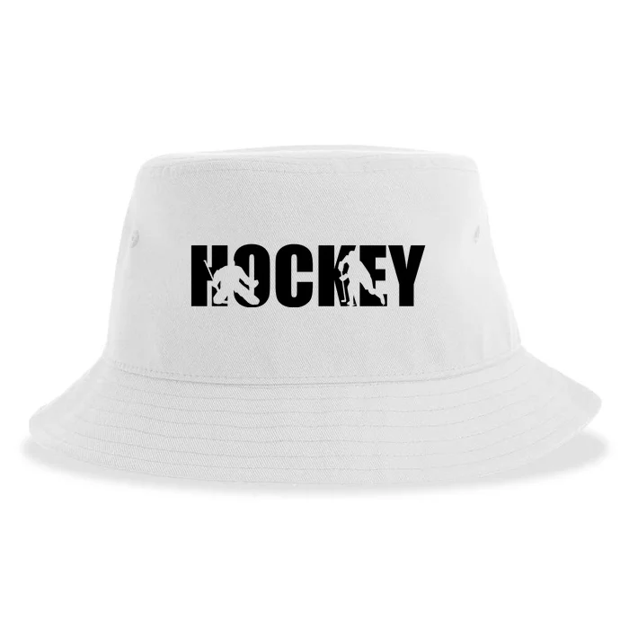 Hockey Word With Cut Out Silhouettes Sustainable Bucket Hat