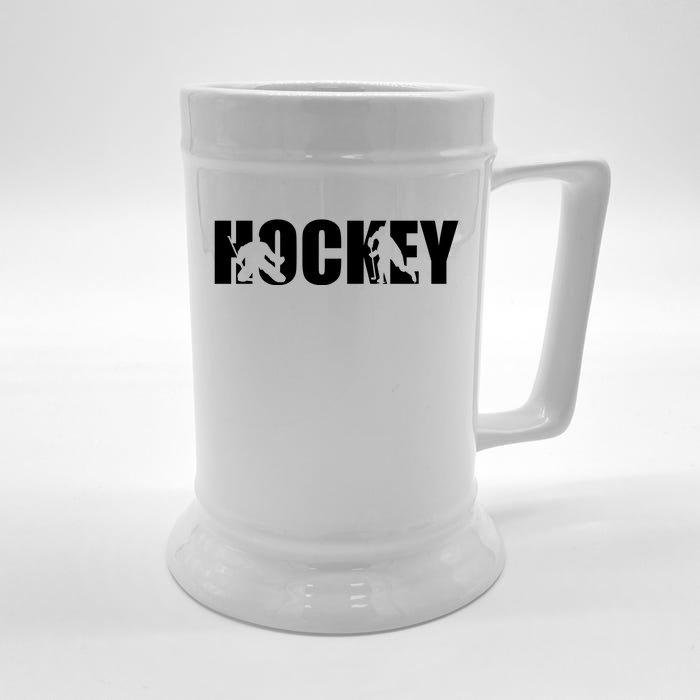 Hockey Word With Cut Out Silhouettes Front & Back Beer Stein