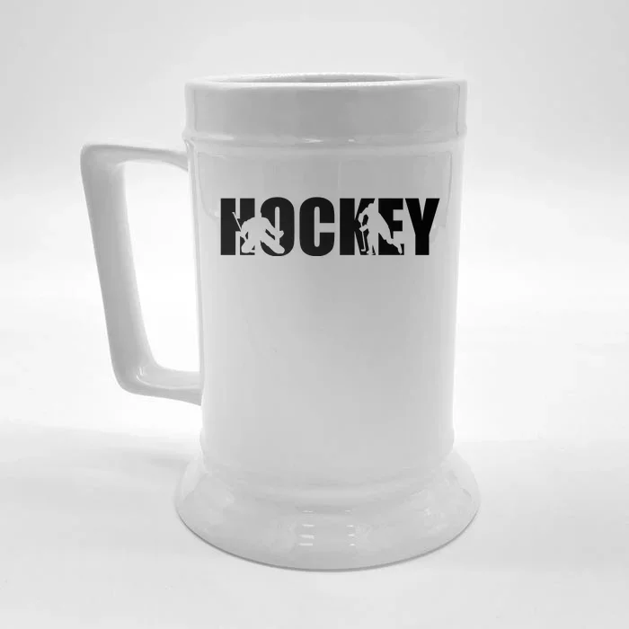 Hockey Word With Cut Out Silhouettes Front & Back Beer Stein