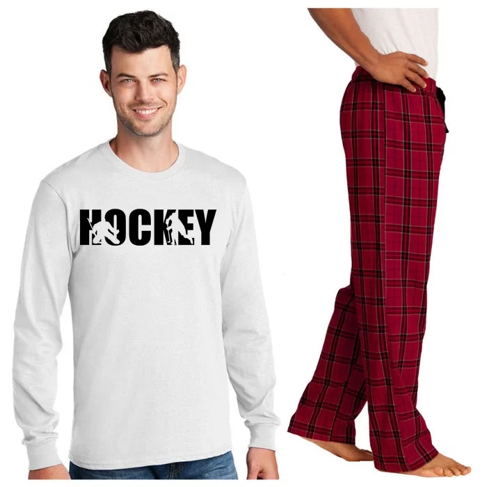 Hockey Word With Cut Out Silhouettes Long Sleeve Pajama Set