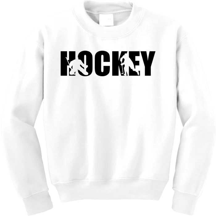 Hockey Word With Cut Out Silhouettes Kids Sweatshirt