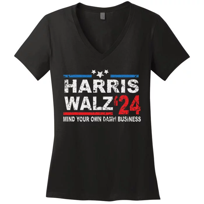 Harris Walz Waltz Mind Your Own Damn Business Women's V-Neck T-Shirt