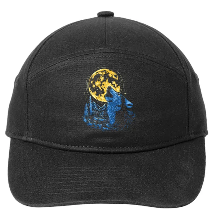 Howling Wolf Yellow Moon 7-Panel Snapback Hat