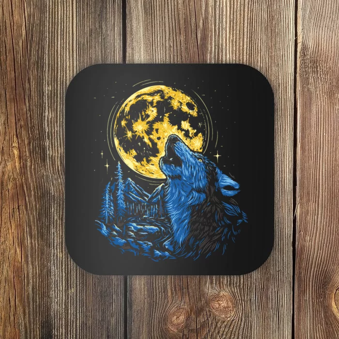 Howling Wolf Yellow Moon Coaster