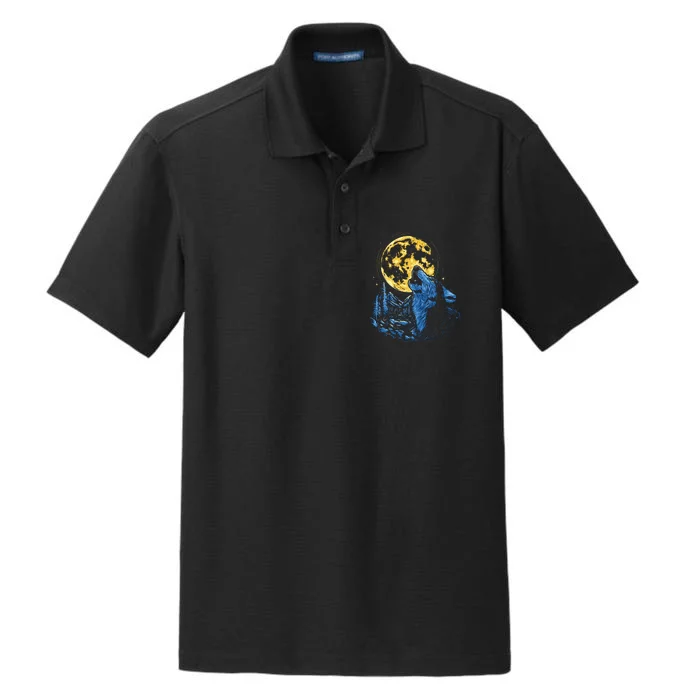 Howling Wolf Yellow Moon Dry Zone Grid Performance Polo