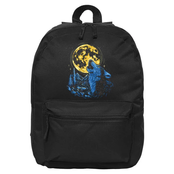 Howling Wolf Yellow Moon 16 in Basic Backpack