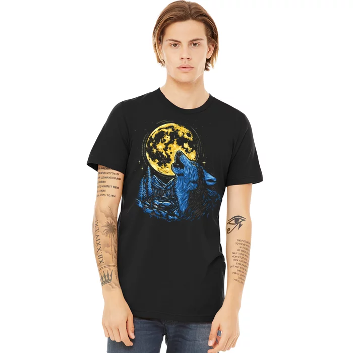 Howling Wolf Yellow Moon Premium T-Shirt