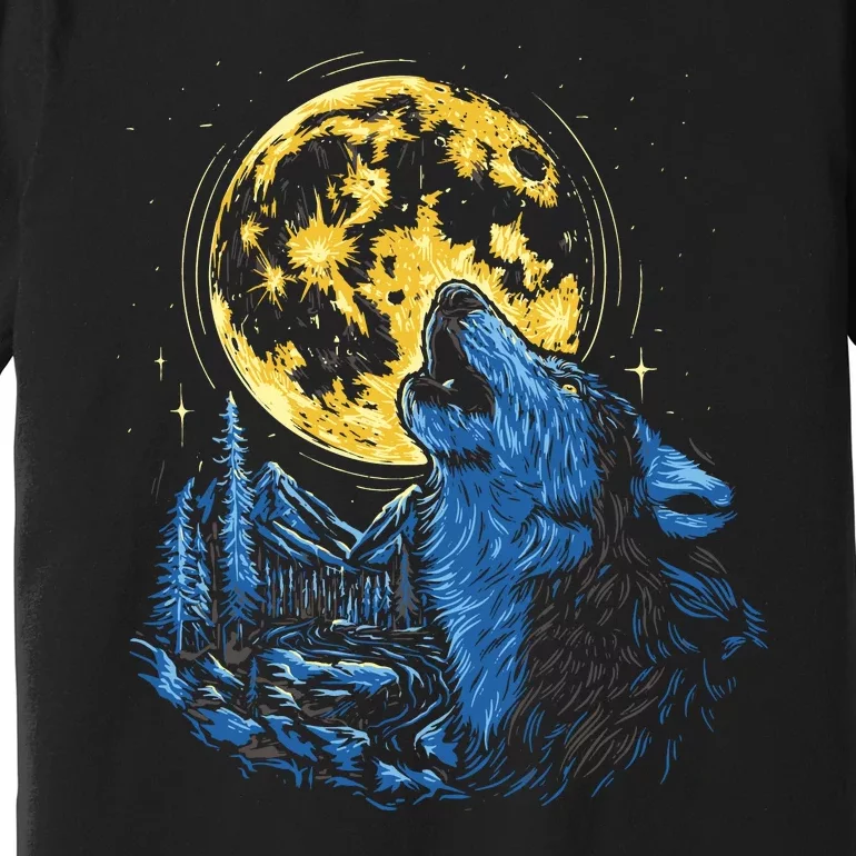 Howling Wolf Yellow Moon Premium T-Shirt