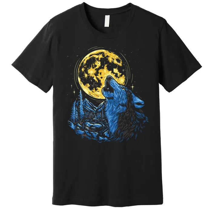 Howling Wolf Yellow Moon Premium T-Shirt