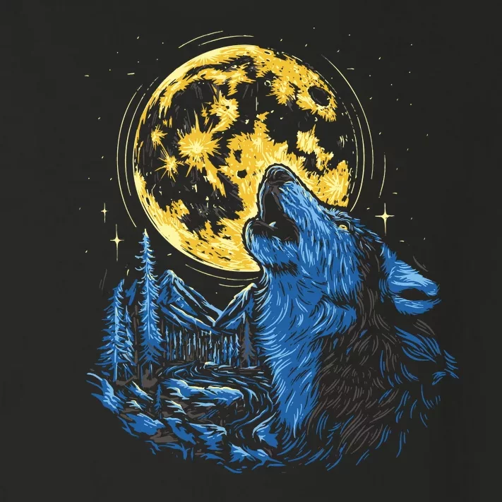 Howling Wolf Yellow Moon Toddler Long Sleeve Shirt