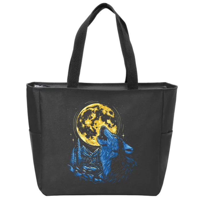 Howling Wolf Yellow Moon Zip Tote Bag