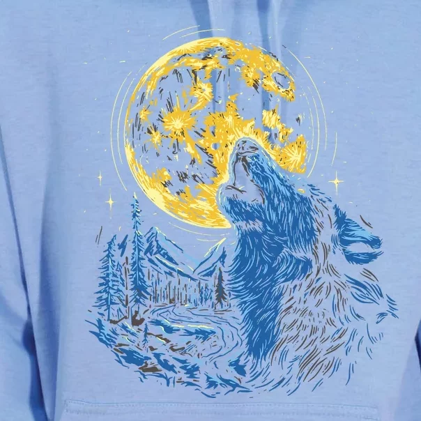 Howling Wolf Yellow Moon Unisex Surf Hoodie