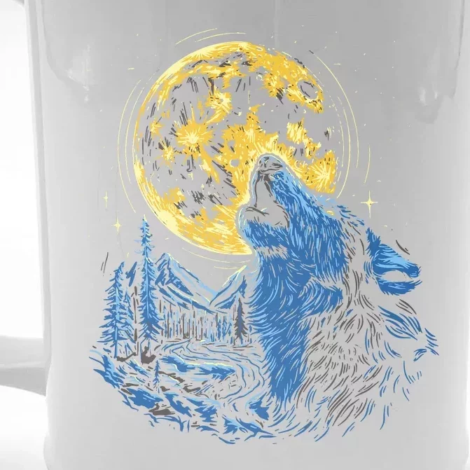 Howling Wolf Yellow Moon Front & Back Beer Stein