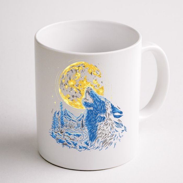 Howling Wolf Yellow Moon Front & Back Coffee Mug