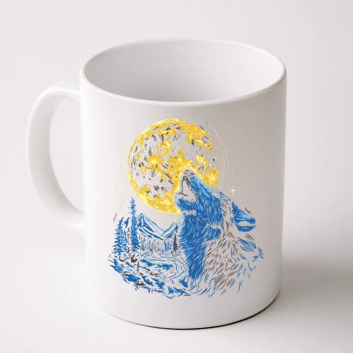 Howling Wolf Yellow Moon Front & Back Coffee Mug