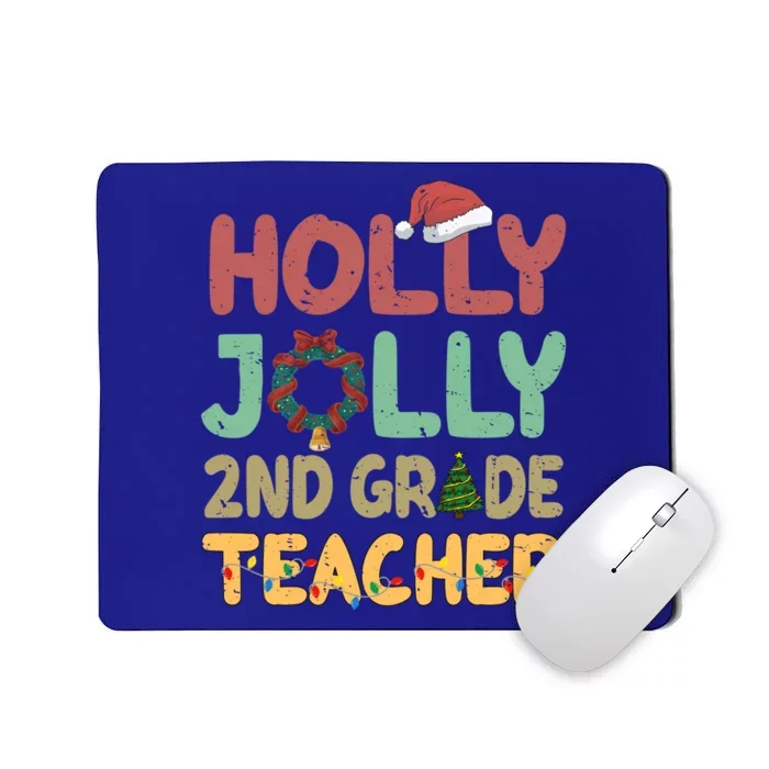 Holly Xmas Jolly 2nd Grade Teacher Santa Hat Xmas Tree Light Funny Gift Mousepad