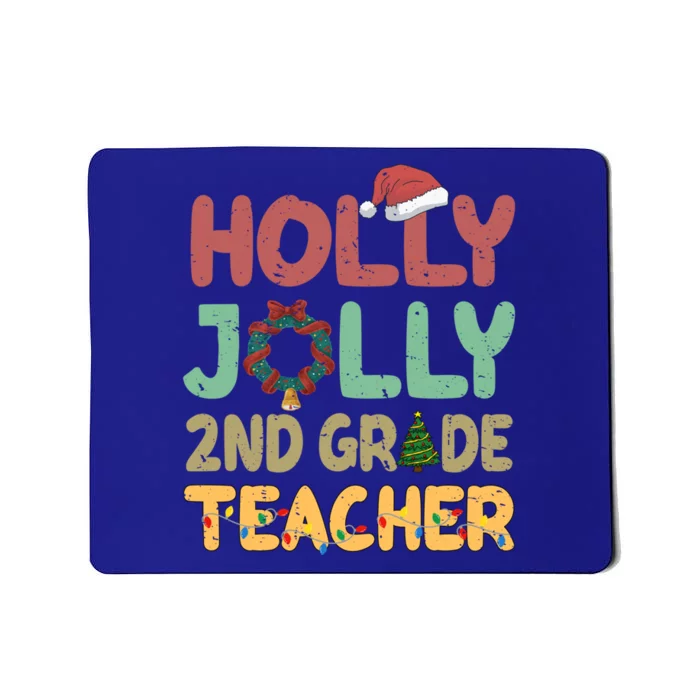 Holly Xmas Jolly 2nd Grade Teacher Santa Hat Xmas Tree Light Funny Gift Mousepad