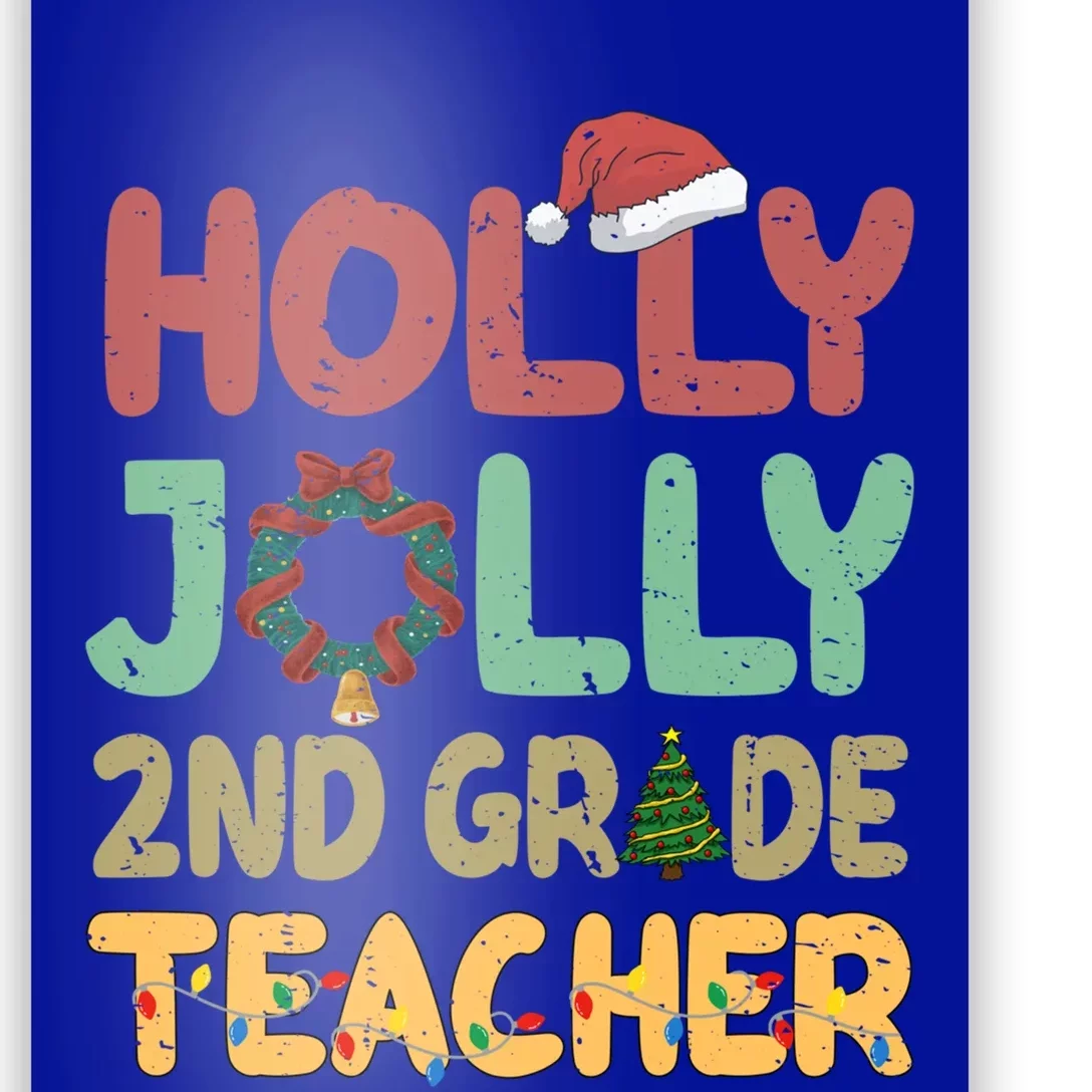 Holly Xmas Jolly 2nd Grade Teacher Santa Hat Xmas Tree Light Funny Gift Poster