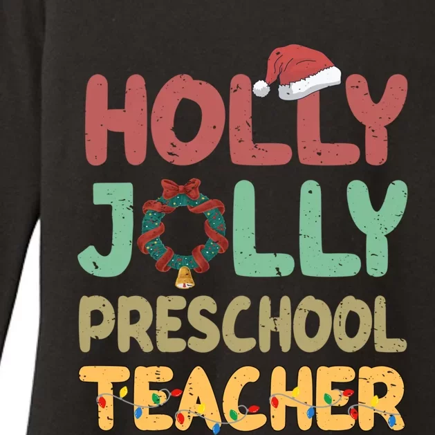 Holly Xmas Jolly Preschool Teacher Santa Hat Xmas Tree Light Cool Gift Womens CVC Long Sleeve Shirt