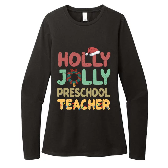 Holly Xmas Jolly Preschool Teacher Santa Hat Xmas Tree Light Cool Gift Womens CVC Long Sleeve Shirt