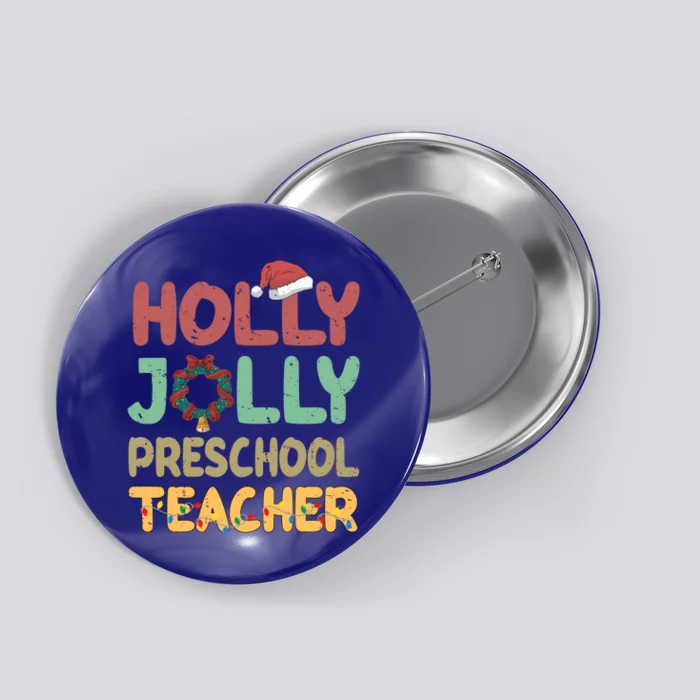 Holly Xmas Jolly Preschool Teacher Santa Hat Xmas Tree Light Cool Gift Button