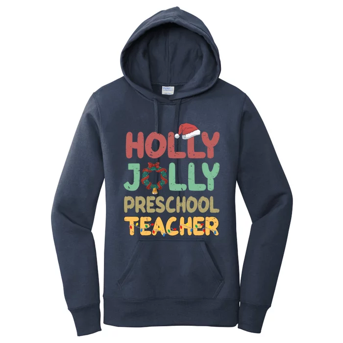 Holly Xmas Jolly Preschool Teacher Santa Hat Xmas Tree Light Cool Gift Women's Pullover Hoodie