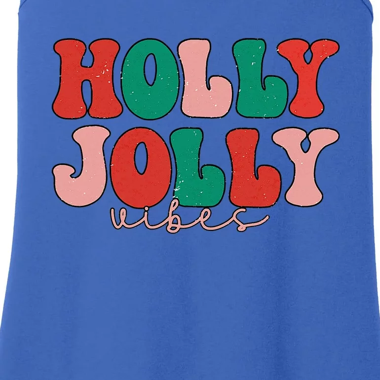 Holly Xmas Jolly Vibes Groovy Retro Hippie Christmas Pajamas Ladies Essential Tank