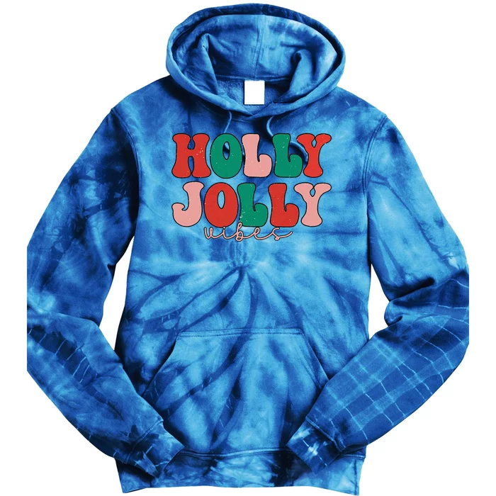 Holly Xmas Jolly Vibes Groovy Retro Hippie Christmas Pajamas Tie Dye Hoodie