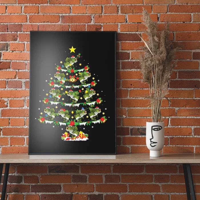 Holiday Xmas Lighting Santa Bass Fish Christmas Tree Poster