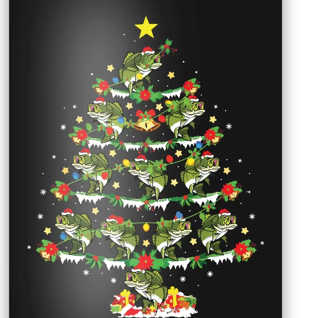 Holiday Xmas Lighting Santa Bass Fish Christmas Tree Poster