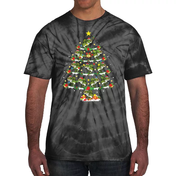 Holiday Xmas Lighting Santa Bass Fish Christmas Tree Tie-Dye T-Shirt