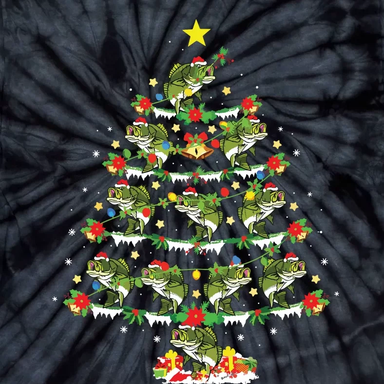 Holiday Xmas Lighting Santa Bass Fish Christmas Tree Tie-Dye T-Shirt