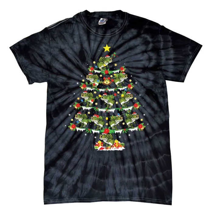 Holiday Xmas Lighting Santa Bass Fish Christmas Tree Tie-Dye T-Shirt